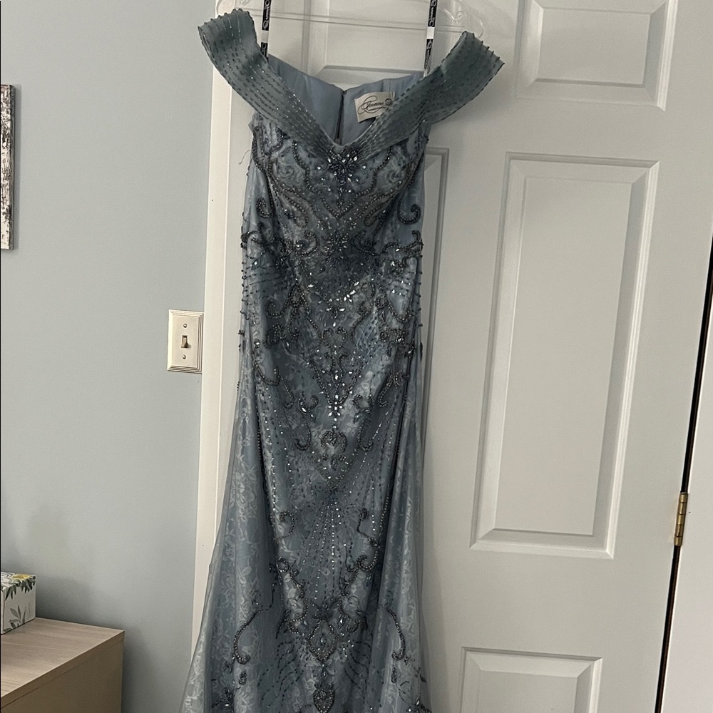 Elegant Blue Beaded Wedding Dress